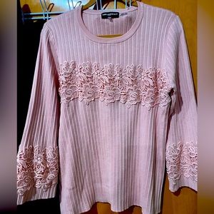 Peach colored sweater with lace